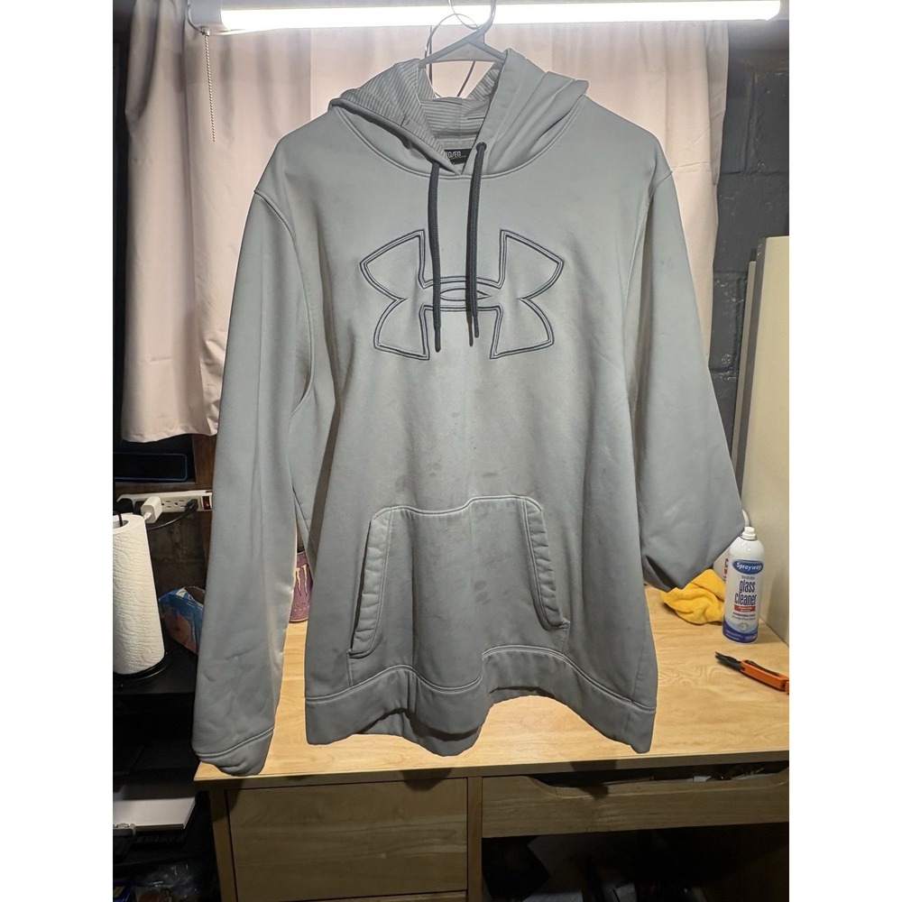 Under Armour Mens XL Gray ColdGear Storm Hoodie Sweatshirt Pullover Logo